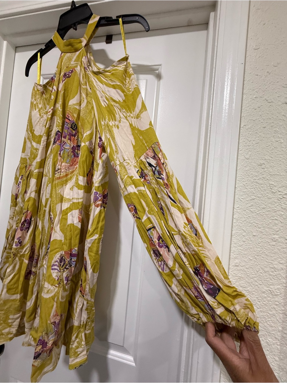 Free People Olive Green Abstract Print Long Sleeve Blouse - Picture 5 of 5